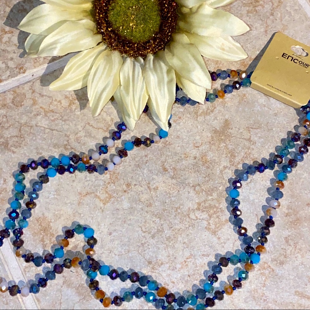 Blue + neutral beaded necklace